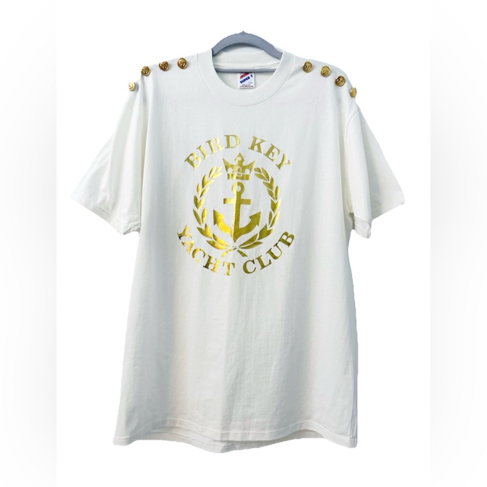 Vintage Bird Key Yacht Club Gold Foil Anchor Tee | USA Made | L
